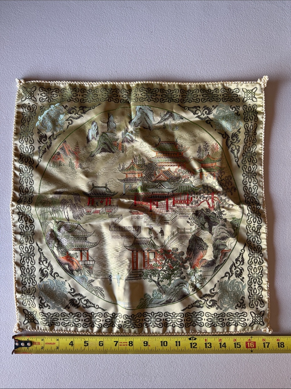Vintage Brocaded flowers Chinese Silk Brocade Pillow Cover Tapestry 18”